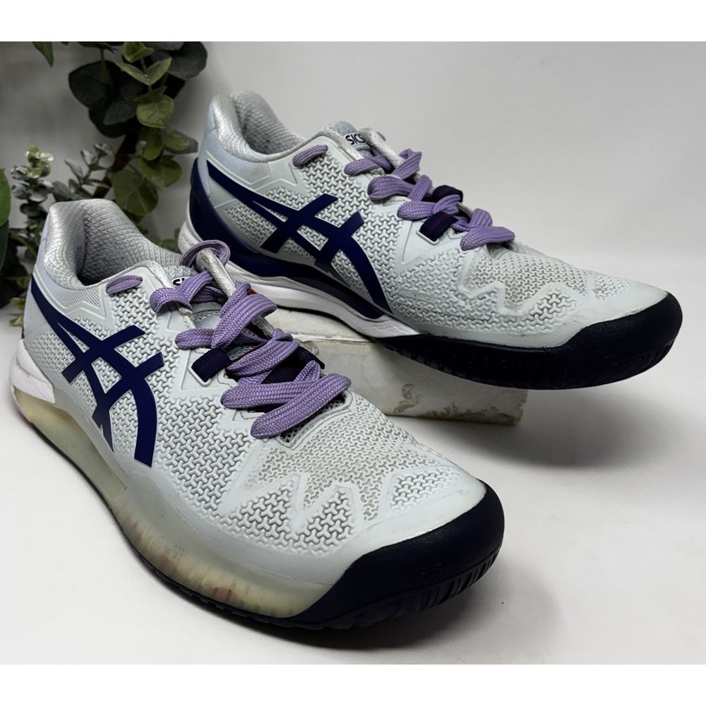 ASICS GEL-Resolution 8 Women's 9.5 Tennis Pickleball Shoes White Purple 1042A072